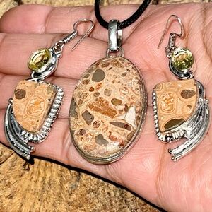 Rhyolite Jasper Pendant & Earrings Set